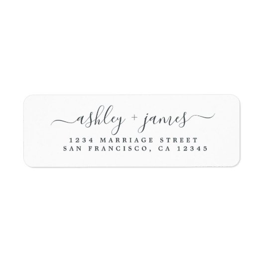 Elegantes Script Schwarz-weiß Wedding Rücksendeadr (Vorne)