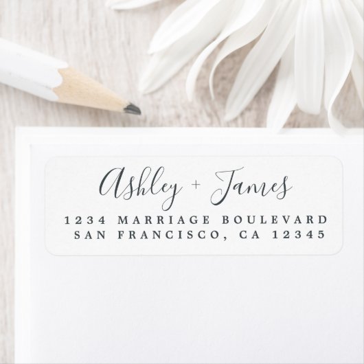 Elegantes Script Schwarz-weiß Wedding Rücksendeadr (Insitu)