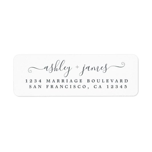 Elegantes Script Schwarz-weiß Wedding Rücksendeadr (Vorne)