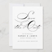 Elegantes Script Schwarz-weiß Wedding Save the Dat Date (Vorderseite)