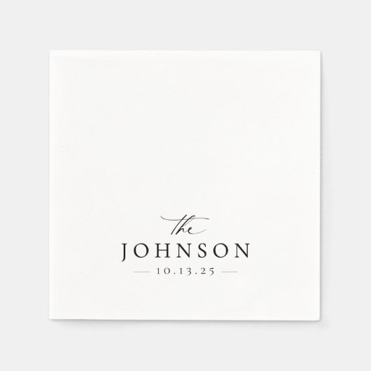 Elegantes Script Schwarz-weiß Wedding Serviette (Vorderseite)