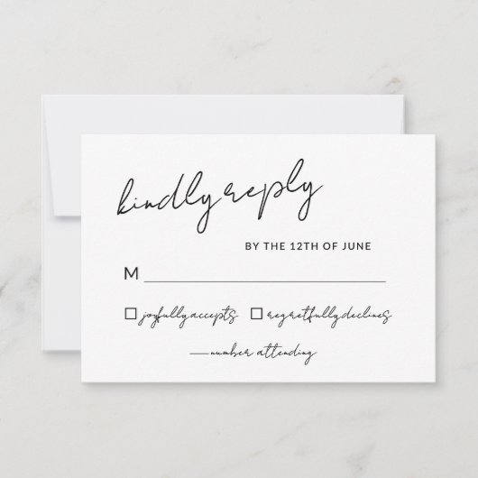 Elegantes Script Schwarz-weiß Wedding Simple RSVP Karte (Vorderseite)
