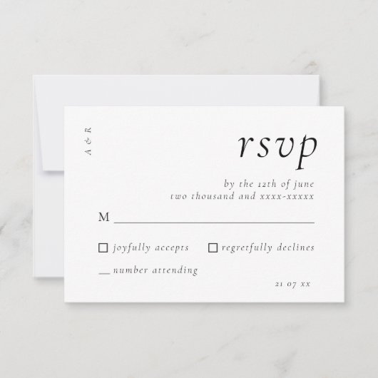 Elegantes Script Schwarz-weiß Wedding Simple RSVP Karte (Vorderseite)