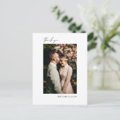 Elegantes Script Schwarz-weiß Wedding Vielen Dank Postkarte (Stehend Vorderseite)