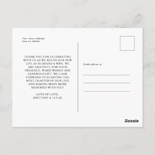 Elegantes Script Schwarz-weiß Wedding Vielen Dank Postkarte (Rückseite)