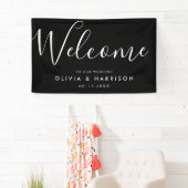 Elegantes Script Schwarz-weiß Wedding Welcome Sign Banner (Insitu)