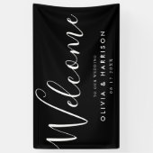 Elegantes Script Schwarz-weiß Wedding Welcome Sign Banner (Vertikal)