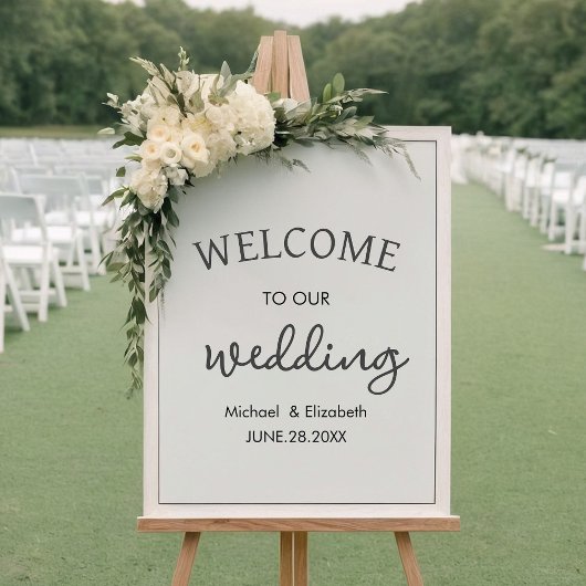 Elegantes Script Schwarz-weiß Wedding Welcome Sign Poster
