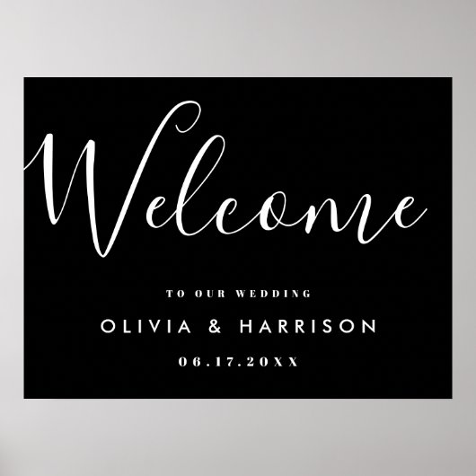 Elegantes Script Schwarz-weiß Wedding Welcome Sign Poster (Vorne)