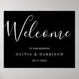 Elegantes Script Schwarz-weiß Wedding Welcome Sign Poster