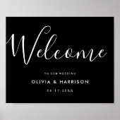 Elegantes Script Schwarz-weiß Wedding Welcome Sign Poster (Vorne)