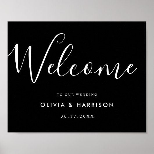 Elegantes Script Schwarz-weiß Wedding Welcome Sign Poster (Vorne)