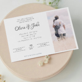 Elegantes Script Schwarz-weiße Foto Hochzeit Einladung