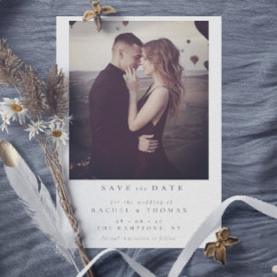 Elegantes Script Schwarz-weiße Foto Hochzeit Save The Date