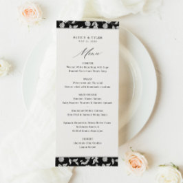 Elegantes Script Schwarz-weiße Hochzeitsmenü Menükarte