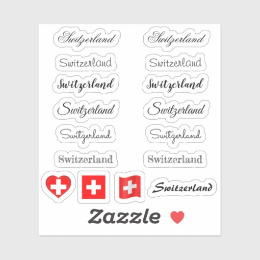 Elegantes Script Schweiz & Schweizer Flagge /Name Aufkleber (Blatt)