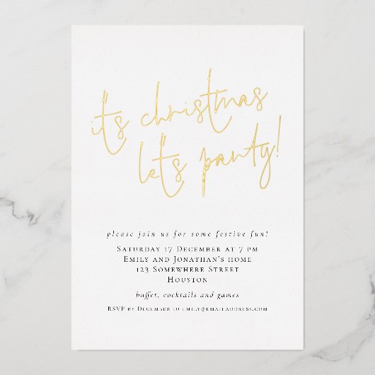 Elegantes Script Sein Weihnachten Lasse Party Luxu Folieneinladung (Vorderseite)