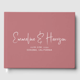Elegantes Script Serif Custom Dusty Rose Hochzeit Gästebuch