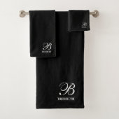 Elegantes Script Serif Monogram Black Badhandtuch Set (Insitu)