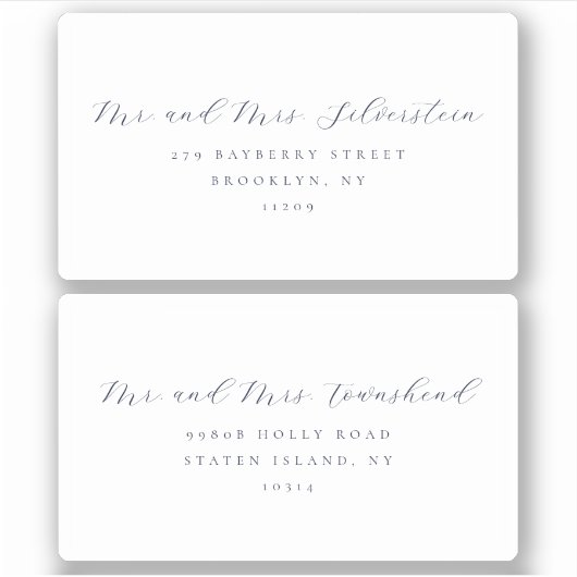 Elegantes Script Serif Text 2 Hochzeitadressen-Lab Aufkleber (Vorderseite)