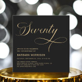 Elegantes Script Siebziges Schwarzes Gold 70. Gebu Einladung