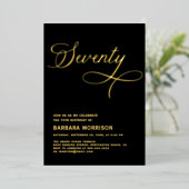 Elegantes Script Siebziges Schwarzes Gold 70. Gebu Folieneinladung (Stehend vorne)