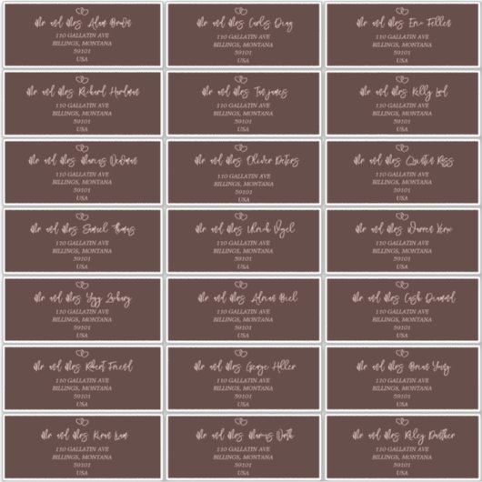 Elegantes Script Sienna Wedding Guest Address Labe Aufkleber (Vorderseite)