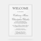 Elegantes Script Silver Border Wedding Willkommen Acrylschild (Vorderseite)