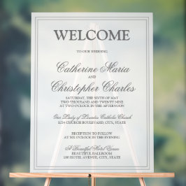 Elegantes Script Silver Border Wedding Willkommen Acrylschild