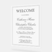 Elegantes Script Silver Border Wedding Willkommen Acrylschild (Winkel)