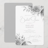 Elegantes Script Silver Floral Brautparty Einladung (Vorne/Hinten)