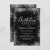 Elegantes Script Silver Glitzer 21. Geburtstag Sch Einladung (Vorne/Hinten)