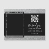 Elegantes Script Silver Glitzer Foto Save the Date Magnetkarte (Vorderseite)