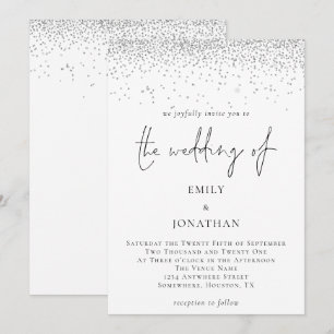 Elegantes Script Silver Glitzer Glam Wedding Einladung
