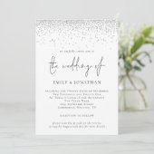 Elegantes Script Silver Glitzer QR Code Wedding In Einladung (Stehend Vorderseite)