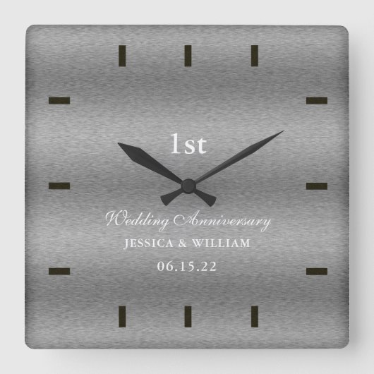 Elegantes Script Silver Wedding Anniversary Keepak Quadratische Wanduhr (Vorderseite)
