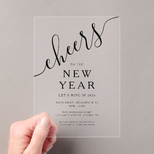 Elegantes Script Silvester-Party Acryleinladungen (Insitu (Handheld))