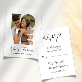 Elegantes Script Simple Foto Wedding Kindly Antwor RSVP Karte