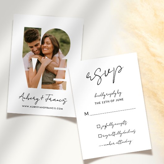 Elegantes Script Simple Foto Wedding Kindly Antwor RSVP Karte