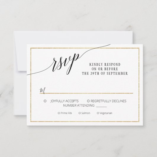 Elegantes Script Simple Gold Minimal Wedding Foto RSVP Karte (Vorderseite)