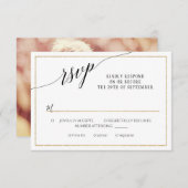 Elegantes Script Simple Gold Minimal Wedding Foto RSVP Karte (Vorne/Hinten)