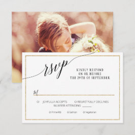 Elegantes Script Simple Gold Minimal Wedding Foto RSVP Karte