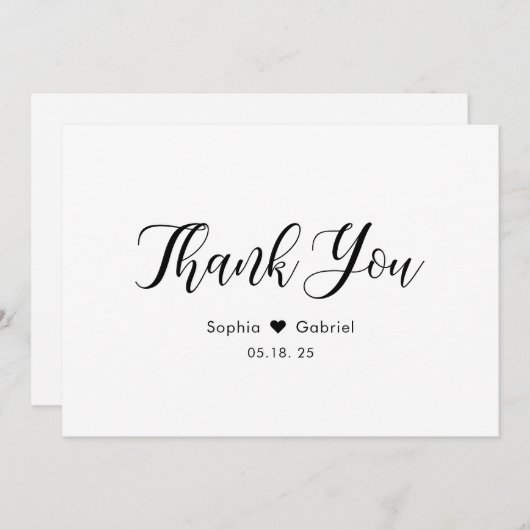 Elegantes Script Simple Heart Wedding Dankeschön C Dankeskarte (Vorne/Hinten)