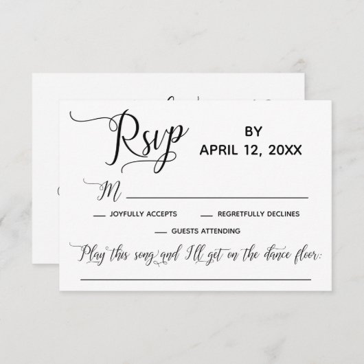 Elegantes Script Simple Song Request Wedding RSVP (Vorne/Hinten)