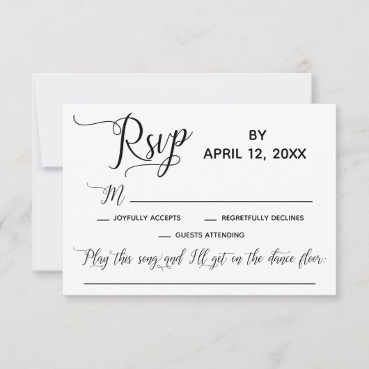 Elegantes Script Simple Song Request Wedding RSVP Karte (Vorderseite)