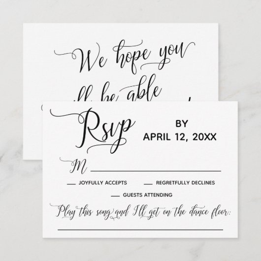 Elegantes Script Simple Song Request Wedding RSVP Karte (Vorne/Hinten)
