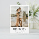 Elegantes Script Simple Wedding Foto Danke Karte (Stehend Vorderseite)