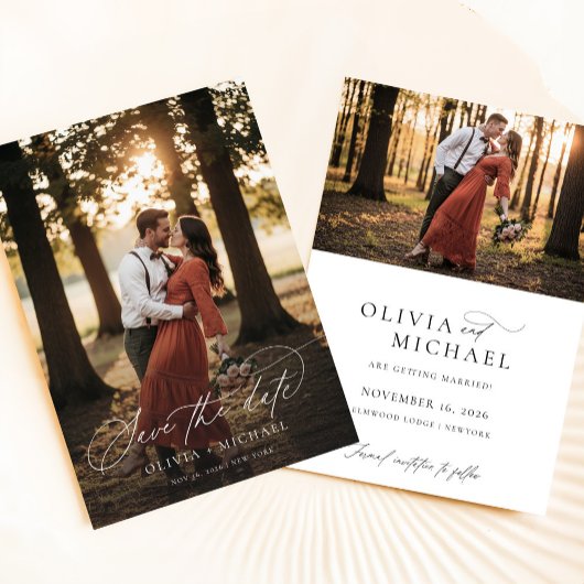 Elegantes Script Simple Wedding Foto Save The Date