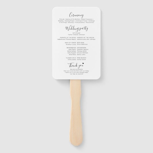 Elegantes Script Simple Wedding Zeremony Program Fächer (Rückseite)