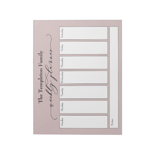 Elegantes Script Simple Weekly Planer, Dusty Rose Notizblock (Rotiert)